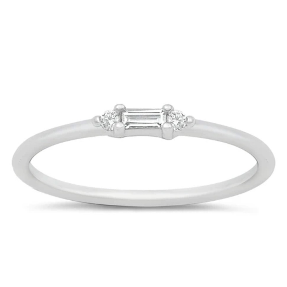 Sterling Silver CZ Ring – Baguette Accent (Size 7.5)